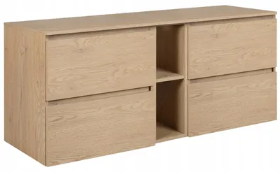 Zdjęcie produktu dla Szafka Łazienkowa Wisząca Pod Umywalkę Blat Regał 140X46 Cm Simon Dąb Jasny