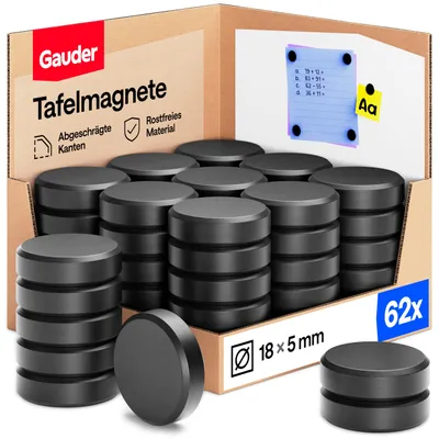 Produktbild von GAUDER Magnete für Magnettafel, Whiteboard & Kühlschrank (62 Stück 18x5mm)