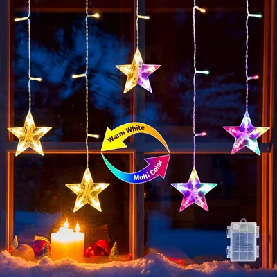 Image de Rideau lumineux à étoiles pour fenêtres, guirlande lumineuse de Noël, 8 modes et fonction minuterie