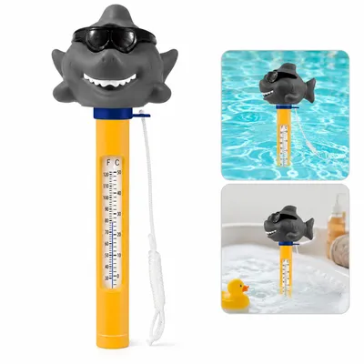 Produktbild von Schwimmendes Poolthermometer Hai, Digitales Wasserthermometer für Pool & Whirlpool, Bruchsicher mit Seil, Für Innen- & Außenbereich
