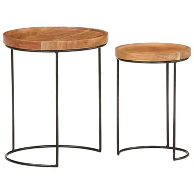 Image de vidaXL Ensemble de 2 tables basses en bois massif d'acacia et acier