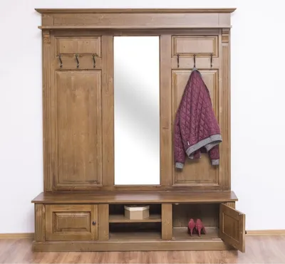 Produktbild von Casa Padrino Landhausstil Garderobe holzfarben 180 x 41 x H. 210 cm - Massivholz Garderobenschrank mit Spiegel - Landhausstil Garderobenmöbel