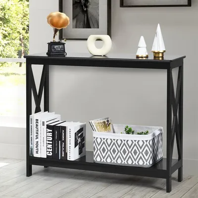 Immagine prodotto di Consolle con 2 ripiani, struttura a X, nero, 100x30x80 cm