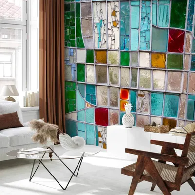 Produktbild von Selbstklebende Folie Fototapete - Sapphire Stained Glass 98x70 cm Muster f-B-0088-a-b