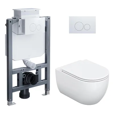 Productafbeelding van HOROW Complete toiletset - 82 cm, inbouwreservoir + wandtoilet + witte ronde bedieningsknop