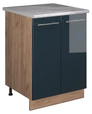 Produktbild von Spülenunterschrank Vicco Fame-Line Dunkelblau Hochglanz/Goldkraft Eiche 60 cm, Model 65244