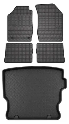 Productafbeelding van Rubberen automatten + kofferbakmat voor Renault Thalia I 2005-2010 – 5-delig, zwart, op maat – Wielganizator SolidPRO