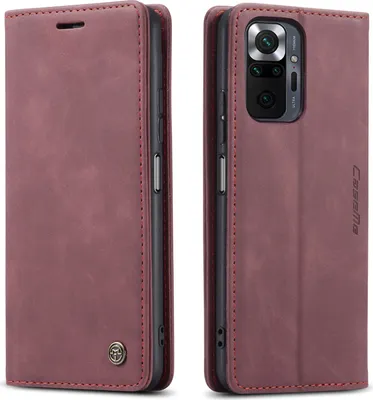 Produktbild von Redmi Note 10 Pro Hülle, Retro Kunstledertasche mit Standfunktion Schutzhülle für Xiaomi Redmi Note 10 Pro/Note 10 Pro Max Rot
