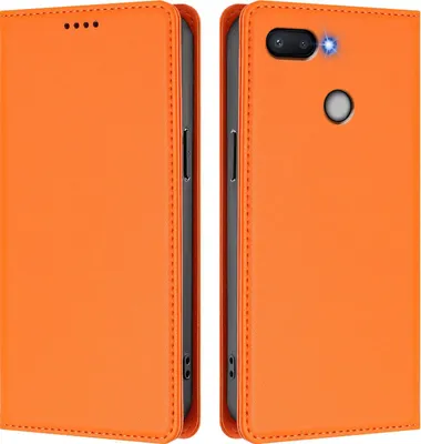 Obrázek produktu pro Kožené pouzdro pro Xiaomi Redmi 6/Redmi 6A, magnetické flipové pouzdro zPolyuretankůže se stojánkem Oranžová