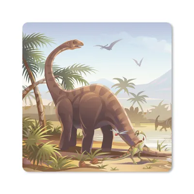 Produktbild von MuchoWow® Mauspad Mousepad Dinosaurier - Landschaft - Tropisch - Kinder - Jungen 20x20 cm - Mousepads - Maus Mat - Pad - Mausunterlage - Desk Mat - Bureauartikeln
