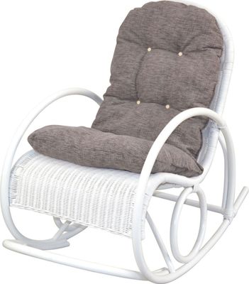 Schaukelstuhl Rattan mit Kissenauflage Weiß/Braun