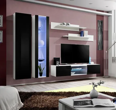 Produktbild von Luxus Komplett 5tlg Designer Wohnwand Modern Hänge Vitrine TV-Ständer