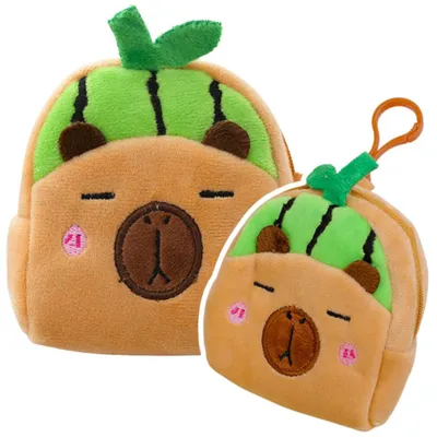 Produktbild von Plüsch-Geldbörse mit Schlüsselanhänger Capybara Wassermelonengrün 9,5 x 8 cm
