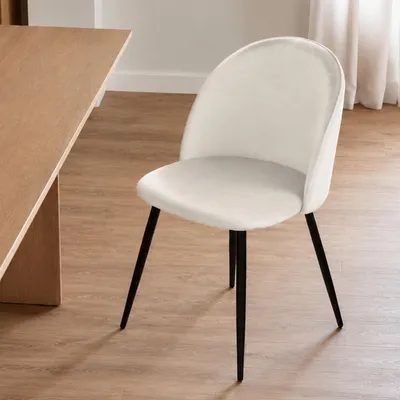 Produktbild von Stuhl Achito, Sessel mit Samtbezug, gepolsterter Esszimmerstuhl, Besprechungssitz, 51x54h82 cm, Elfenbein