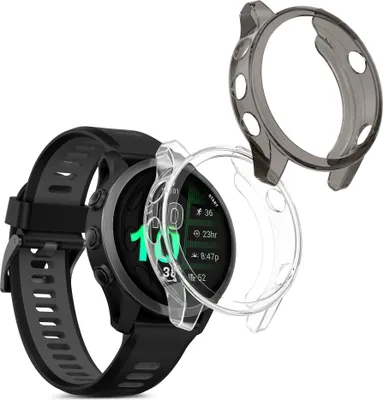 Produktbild von kwmobile 2x Sport Schutzhülle kompatibel mit Garmin Forerunner 970 47mm Hülle - Silikon Cover klar - Case ohne Tracker - Schwarz Transparent