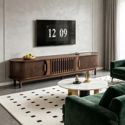 Produktbild von STILVORA Lowboard mit Schiebetür und klappbarer Hohlschranktür,TV-Schrank für TV-Ständer bis zu 65 Zoll,mit Stützbeinen,braun