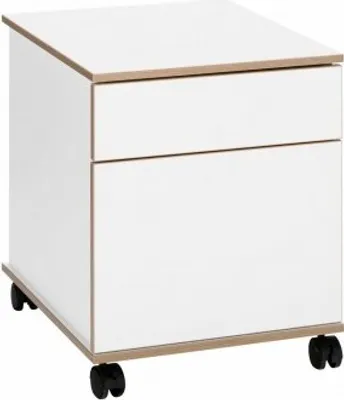 Produktbild von Rollcontainer weiß-eiche 45x50x56 cm mit Soft-Close-Funktion und griffloser Optik