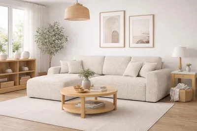 Image de Canapé d'angle   avec fonction couchage et coffre de rangement, forme en L, Ivo L, tissu chenille Artico, Nata, gauche