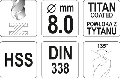 Produktbild von YATO Metallspiralbohrer YT-44658 8mm 117mm Schnellarbeitsstahl