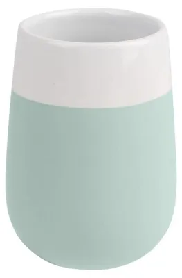 Produktbild von Zahnputzbecher Zahnbürstenhalter Mundspülbecher - Keramik - Mintgrün und Weiß - 8 x 8 x 10,8 cm