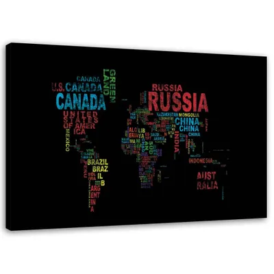 Produktbild von Leinwandbild weltkarte mit ländernamen 120x80 cm Feeby farbe wandbild bereit zum aufhängen