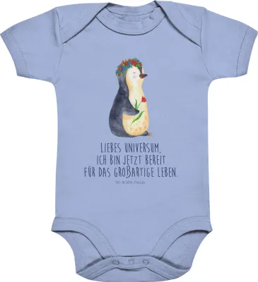 Produktbild von Mr. & Mrs. Panda Babybody Pinguin Blumen 12. - 18. Monat - Dusty Blue - Geschenk, body kurzarm, Strampler, Geschenkidee, Baby, Leben, Babystrampler, Positiv, babykleidung