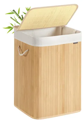 Obrázek produktu pro SONGMICS košík na prádlo, 95 litrů, bambus, s víkem, skládací – přírodní barva