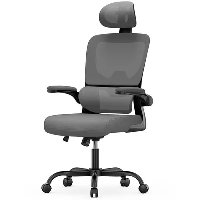 Image de Chaise de bureau ergonomique, hauteur d'assise de 53 cm, avec soutien lombaire élastique, Noir et blanc