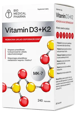 Zdjęcie produktu dla Witamina D3 K2 MK-7 – 240 kapsułek – 5000 j.m. witaminy D3 i 100 mcg witaminy K2 MK7 – wysoka biodostępność witamin D3 i K2 – 240 kapsułek