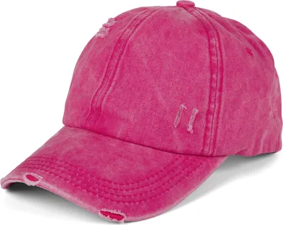 Produktbild von styleBREAKER Damen Ponytail Baseball Cap im Destroyed Used Look | Einfarbiges Sommer Cap mit Klettverschluss und Kreuzband | Verstellbare Schildkappe aus Baumwolle
