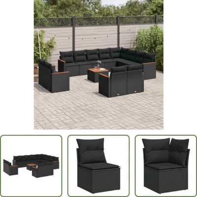 Produktbild von The Living Store 13-tlg. Garten-Sofagarnitur mit Kissen Schwarz Poly Rattan