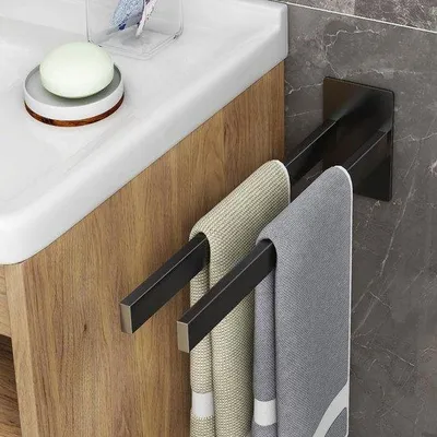 Immagine prodotto di Portasciugamani da bagno in acciaio inossidabile - Cucina e bagno - Portasciugamani nero