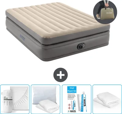 Produktbild von Intex Luftbett - 2 Personen - 152 x 203 x 51 cm - Grau - Inklusive Pumpe - Spannbettuch - Küssen - Reperaturset en Kissenschutz