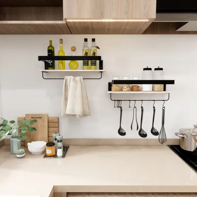 Produktbild von Mayda Wandregal Holz – aus Echtholz und Metall – Küchenregal und Badezimmer Regal mit Handtuchhalter -Ideal für Schlafzimmer, Wohnzimmer, Küche, Bür