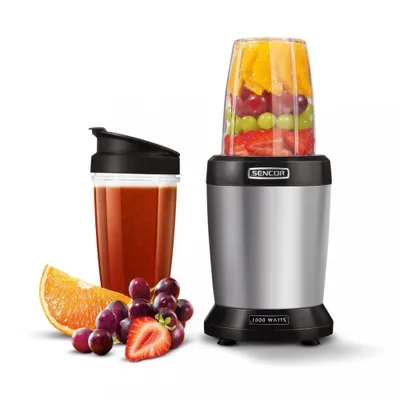 Obrázek produktu pro SENCOR SNB 4302SS Nutri mixér, poháry s objemem 0,8 a 1,0 l, materiál Tritan zaručuje zvýšenou bezpečnost, šest nožů z nerezové oceli, 20.000 ot./min, příkon: 1000 W