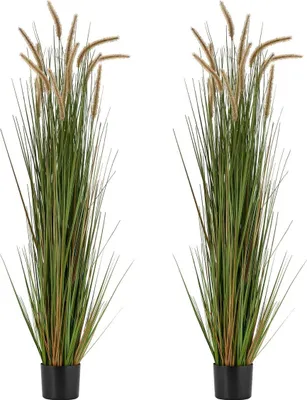 Produktbild von Artificial Grass Plant, 2 Pack 1499mm Horsetail Reed Grass in Pot, Premium PVC Faux Fake Greenery Shrubs Plant for Indoor Outdoor House Home Garden Office Room Décor, Housewarming, Green