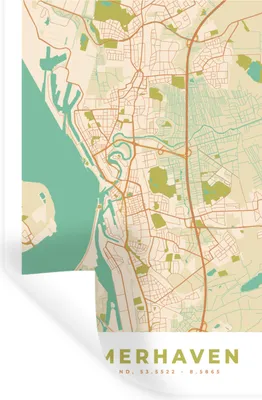 Obrázok produktu pre MuchoWow® Nálepka na stenu - Bremerhaven - Mapa - Vintage - Mapa mesta - 40x60cm - Samolepiaca a polohovateľná