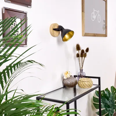 Produktbild von Arazane »Arazane« Wandlampe aus Metall in schwarz-gold und Holz