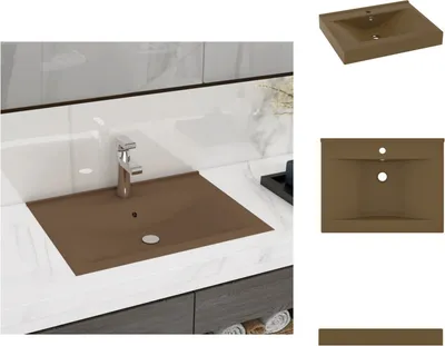 Immagine prodotto di vidaXL Lavabo con foro per rubinetto crema opaco 60x46 cm in Vetroceramica - Lavabo da bagno