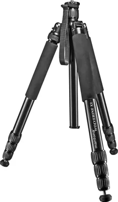 Produktbild von Mantona Wolverine XL 324 Kamerastativ Aluminium, Fotostativ bis 18 kg, höhenverstellbar bis 185 cm, Stativ mit Spikes, Libelle, LED Lampe, als Dreibein und Einbein-Stativ nutzbar