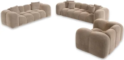 Produktbild von Samtstoff 3-2-1-Sitzer Sofa Set Valora Beige