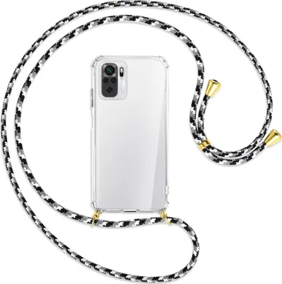 Produktbild von Handykette Backcover-Schutzhülle mit Band (Metall goldfarben) für Xiaomi Redmi Note 10 4G - schwarz/grau/weiß
