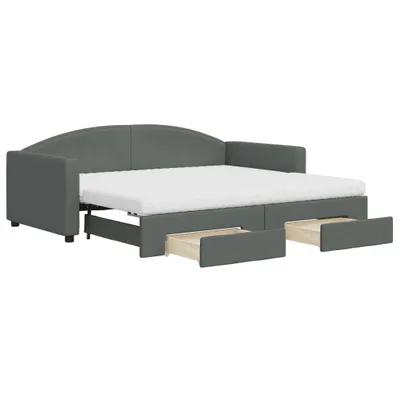 Produktbild von vidaXL Tagesbett Ausziehbar mit Schubladen Dunkelgrau 90x190 cm Stoff