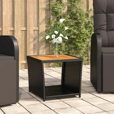 Produktbild von vidaXL Odkládací stolek s dřevěnou deskou Black Poly Rattan & Acacia Wood