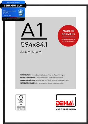 Image de DEHA Design Cadre photo en aluminium Boston, 59,4x84,1 cm (A1), anodisé noir mat