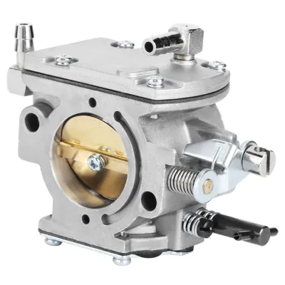 A close-up studio shot of a carburetor.