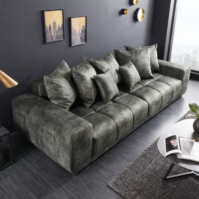Produktbild von riess-ambiente Big Sofa ELEGANCIA 285cm moosgrün Microfaser inkl. Kissen Federkern Wohnlandschaft Sofa XXL Couch