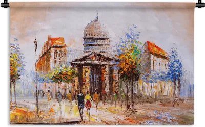 Produktbild von MuchoWow® Wandteppich Wandbehang Gemälde - Stadt - Öl 120x80 cm Tapisserie Dekoration Wandtuch - Wanddekorationen - Wandtücher