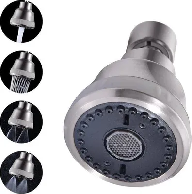 Obrázek produktu pro Sprchová hlavice s 4 režimy, kartáčovaná niklová barva, otočná o 360°, úspora vody, mosazná konstrukce, ideální do kuchyně i koupelny