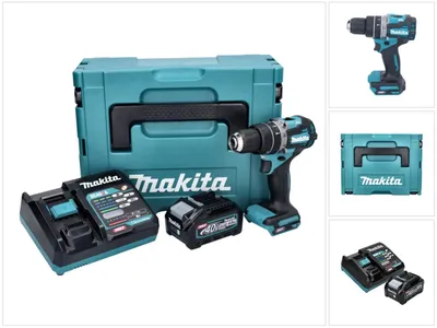 Imagen del producto de Taladro atornillador de percusión a batería Makita HP 002 GM101, 40 V, 64 Nm, sin escobillas + 1 batería de 4,0 Ah + cargador + Makpac